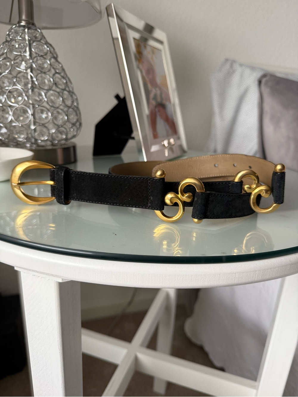 Vecchi by Hamilton Black Suede Women's Belt with Gold Hardware 36 in